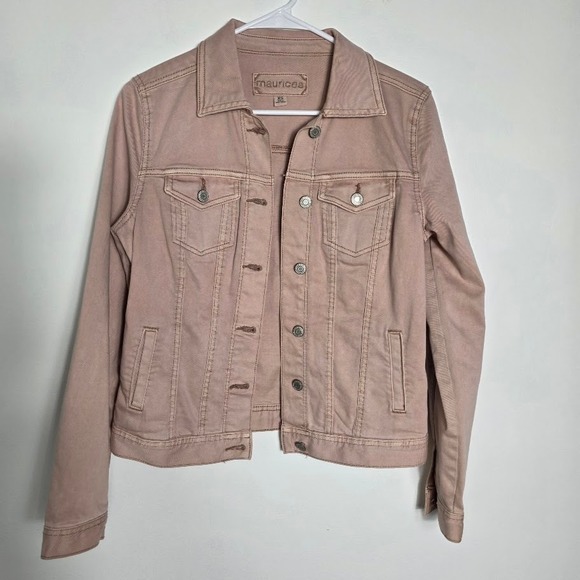Maurices Pink Denim Jean Jacket XS Lightweight Button Up Casual Layering - Picture 1 of 5